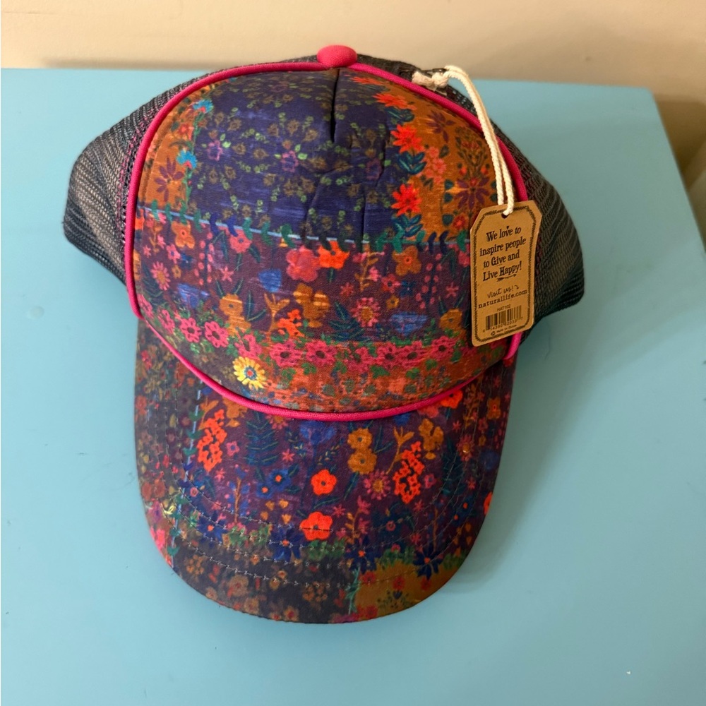 Natural life  Floral Multicolor floral Cap with Pink Accents